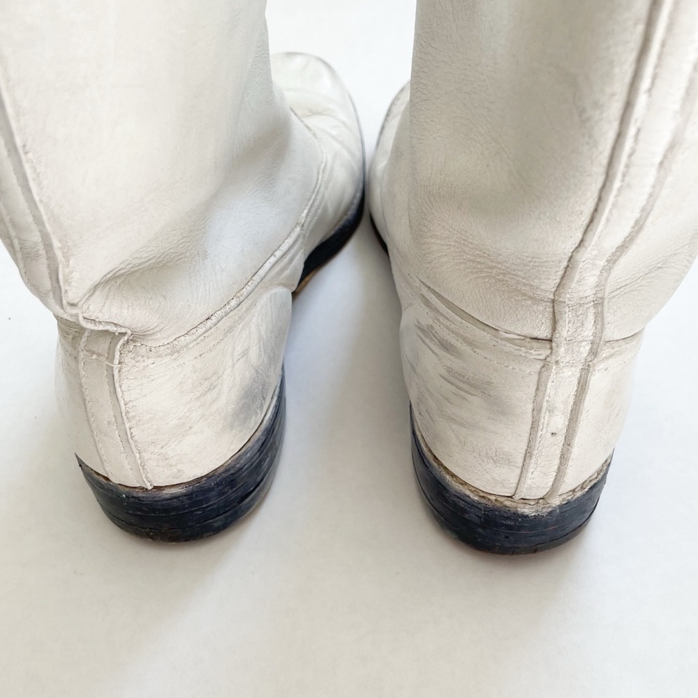 Vintage Mid Calf White Leather Cowboy Boots - Picture 3 of 6